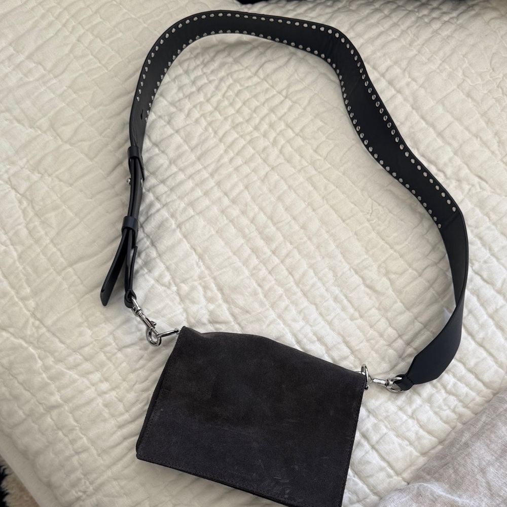 All Saints Grey Suede Crossbody Bag